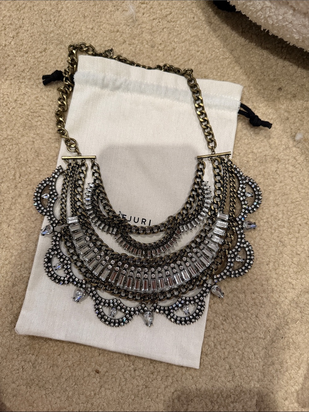 Mejuri Antique Gold and Clear Multi-Row Crystal Bib Necklace